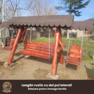Leagăn din lemn cu 2 scaune laterale pentru curte