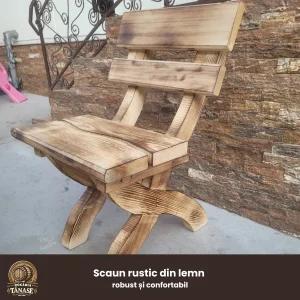 Scaun rustic din lemn masiv pentru terasă sau grădină