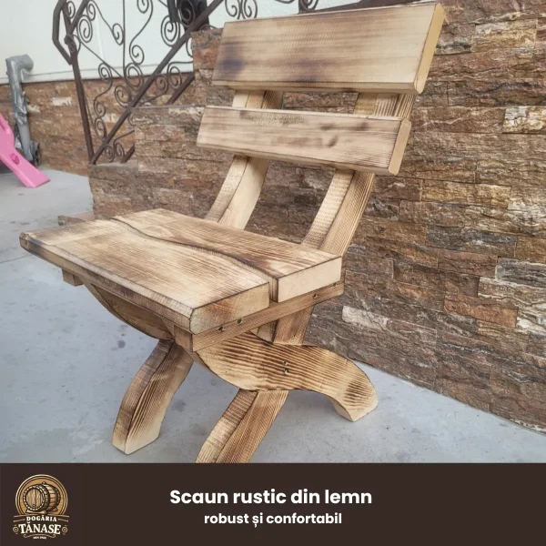 Scaun rustic din lemn masiv pentru terasă sau grădină